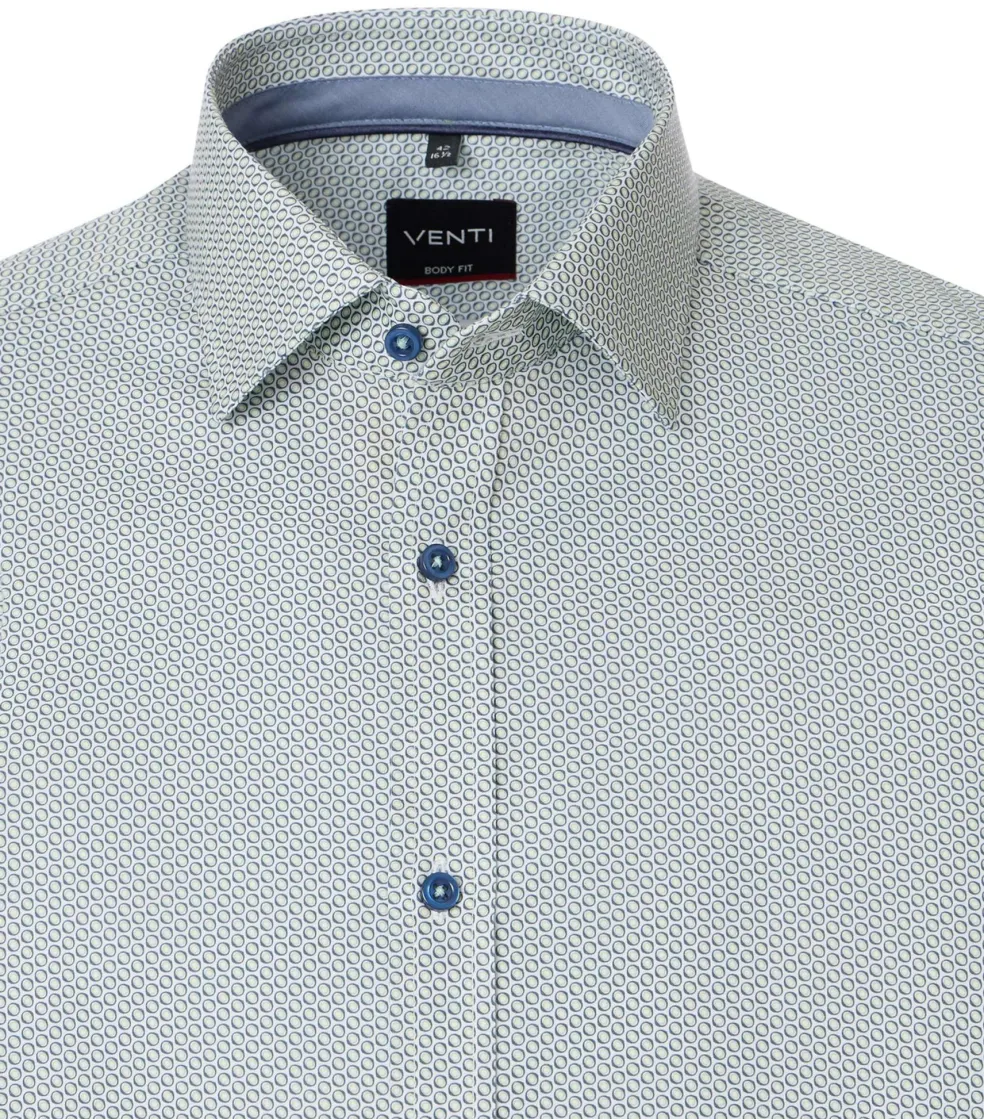 VENTI body fit overhemd, popeline, groen met blauw en wit dessin