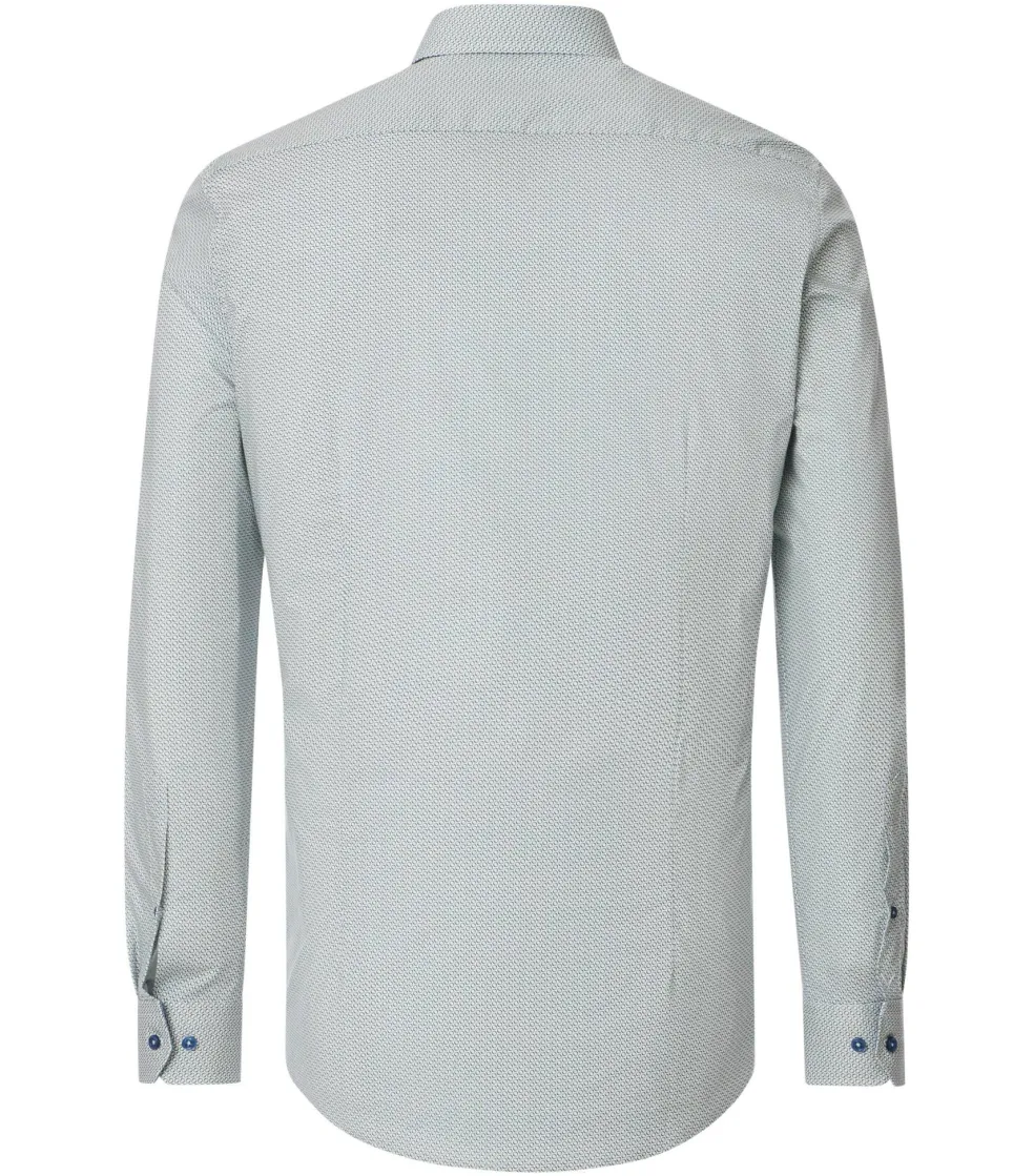 VENTI body fit overhemd, popeline, groen met blauw en wit dessin