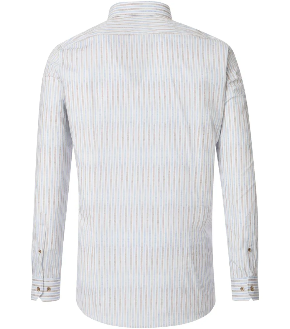 VENTI body fit overhemd, popeline, wit met blauw en beige gestreept