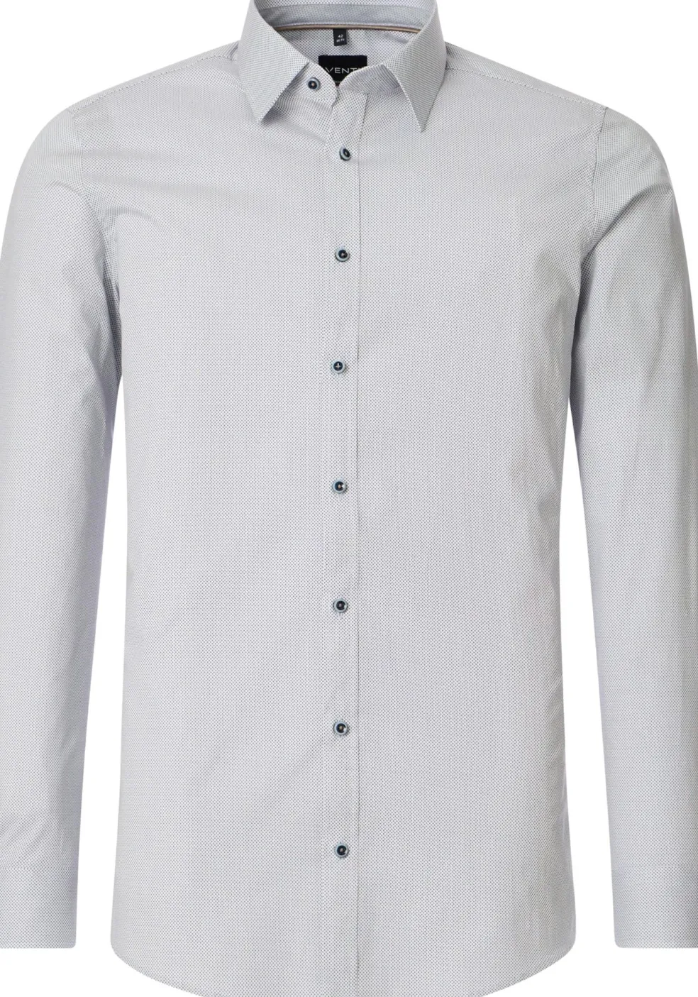 VENTI body fit overhemd, popeline, wit met blauw en beige mini dessin
