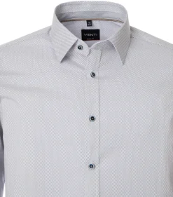 VENTI body fit overhemd, popeline, wit met blauw en beige mini dessin