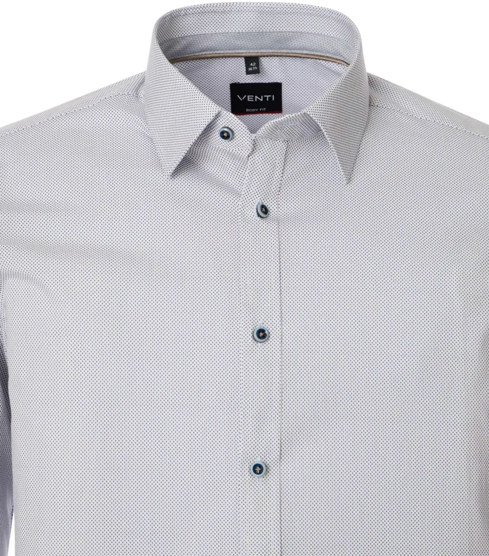 VENTI body fit overhemd, popeline, wit met blauw en beige mini dessin