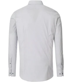 VENTI body fit overhemd, popeline, wit met blauw en beige mini dessin