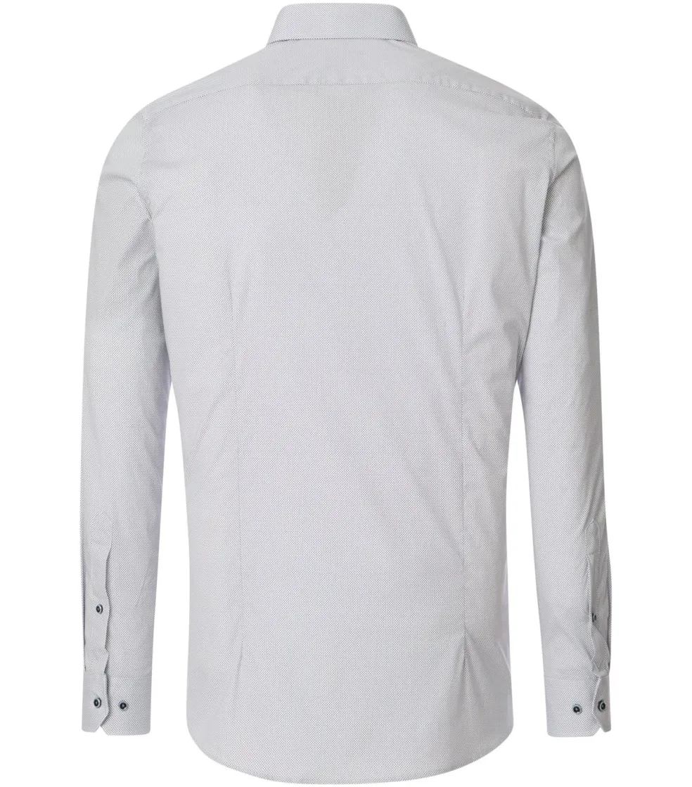 VENTI body fit overhemd, popeline, wit met blauw en beige mini dessin