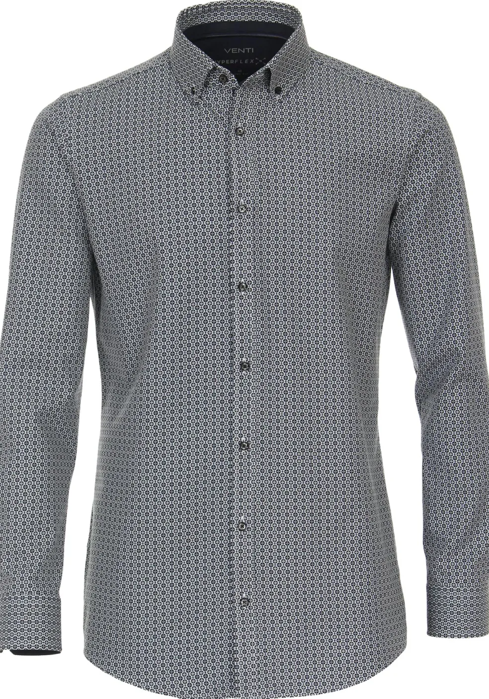 VENTI body fit overhemd, popeline, blauw met wit dessin