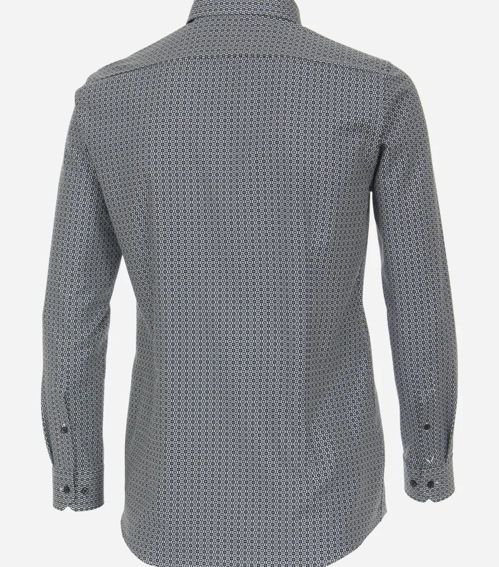 VENTI body fit overhemd, popeline, blauw met wit dessin