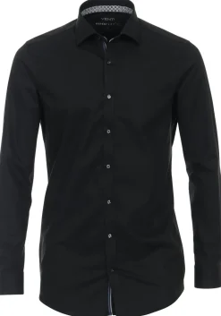 VENTI body fit overhemd, twill, zwart