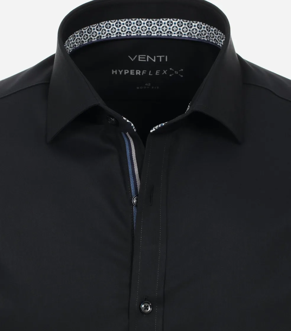VENTI body fit overhemd, twill, zwart