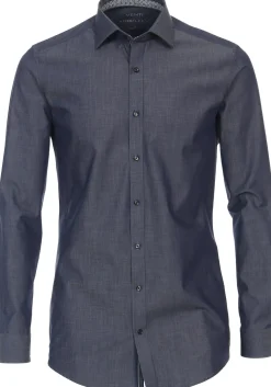 VENTI body fit overhemd, twill, blauw