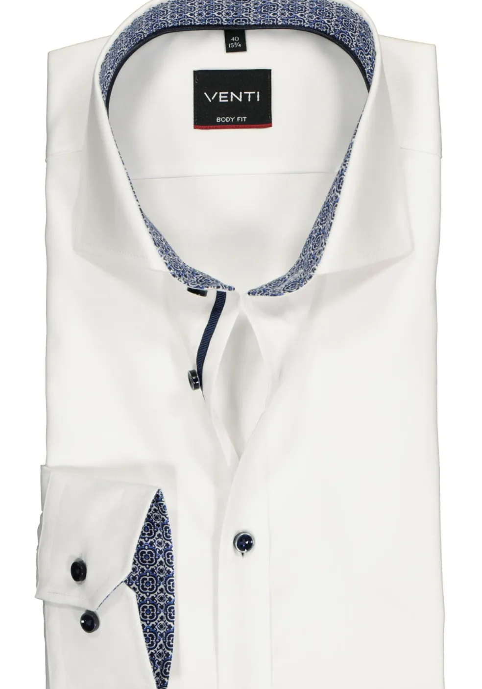 VENTI body fit overhemd, wit twill (contrast)