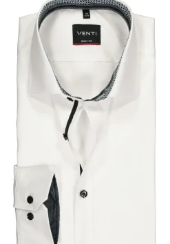 VENTI body fit overhemd, wit twill (zwart contrast)