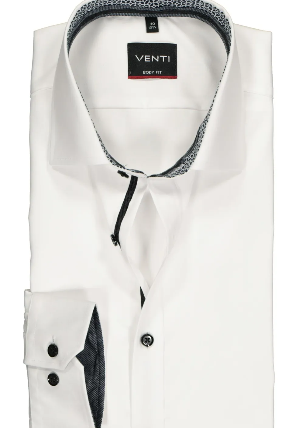 VENTI body fit overhemd, wit twill (zwart contrast)