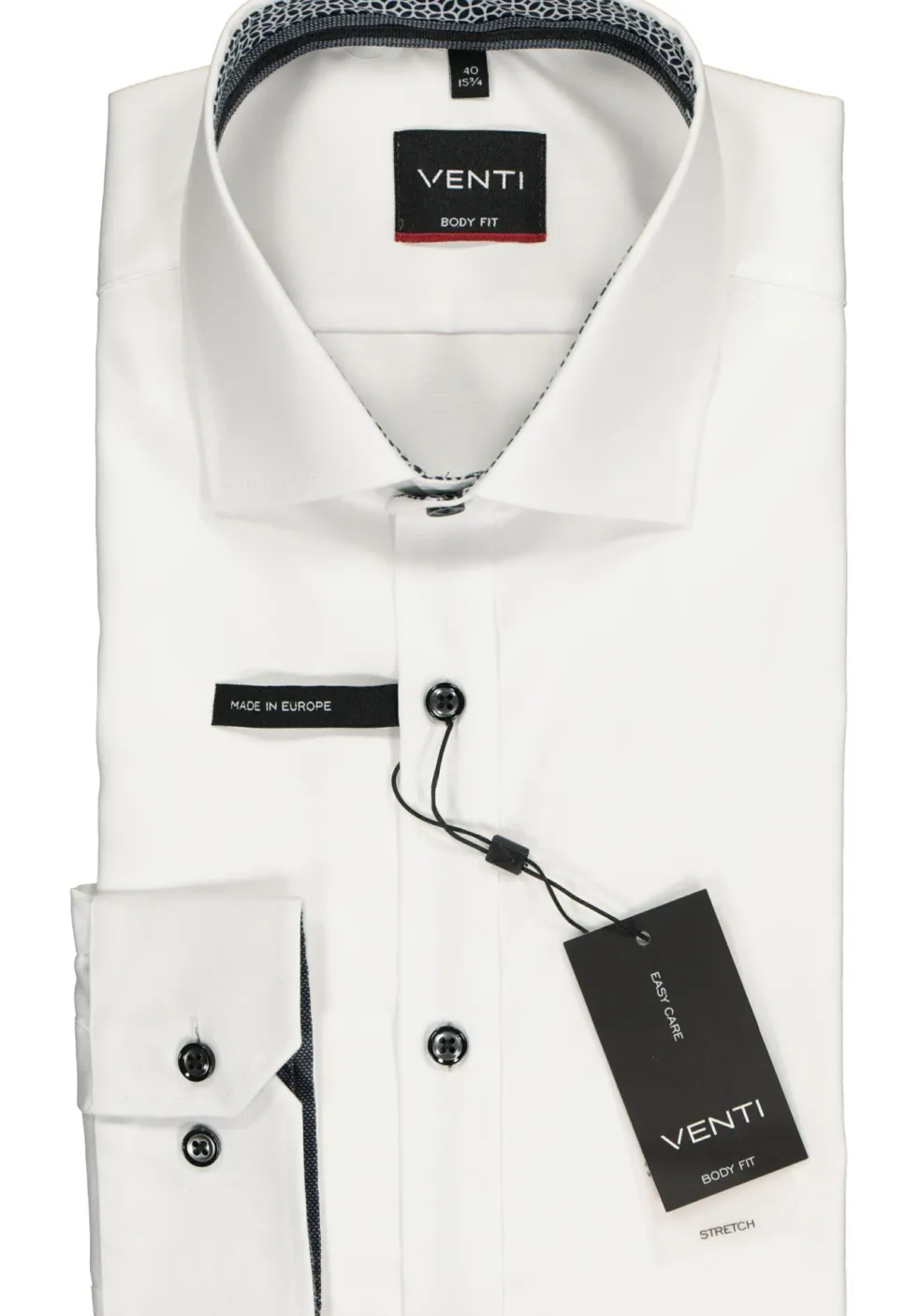 VENTI body fit overhemd, wit twill (zwart contrast)