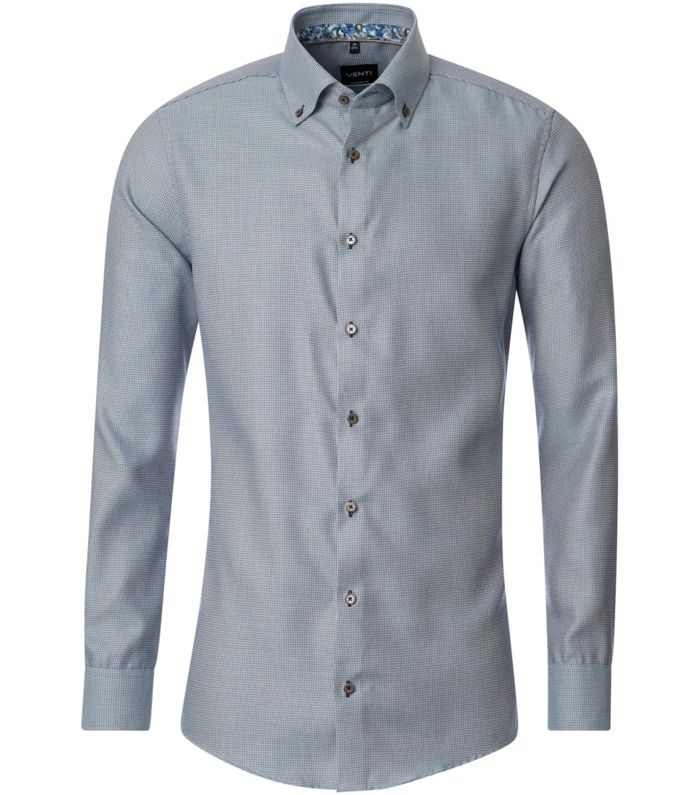 VENTI modern fit overhemd, dobby, bruin met blauw mini dessin