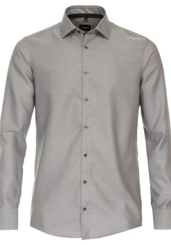 VENTI modern fit overhemd, dobby, beige, wit, blauw mini dessin