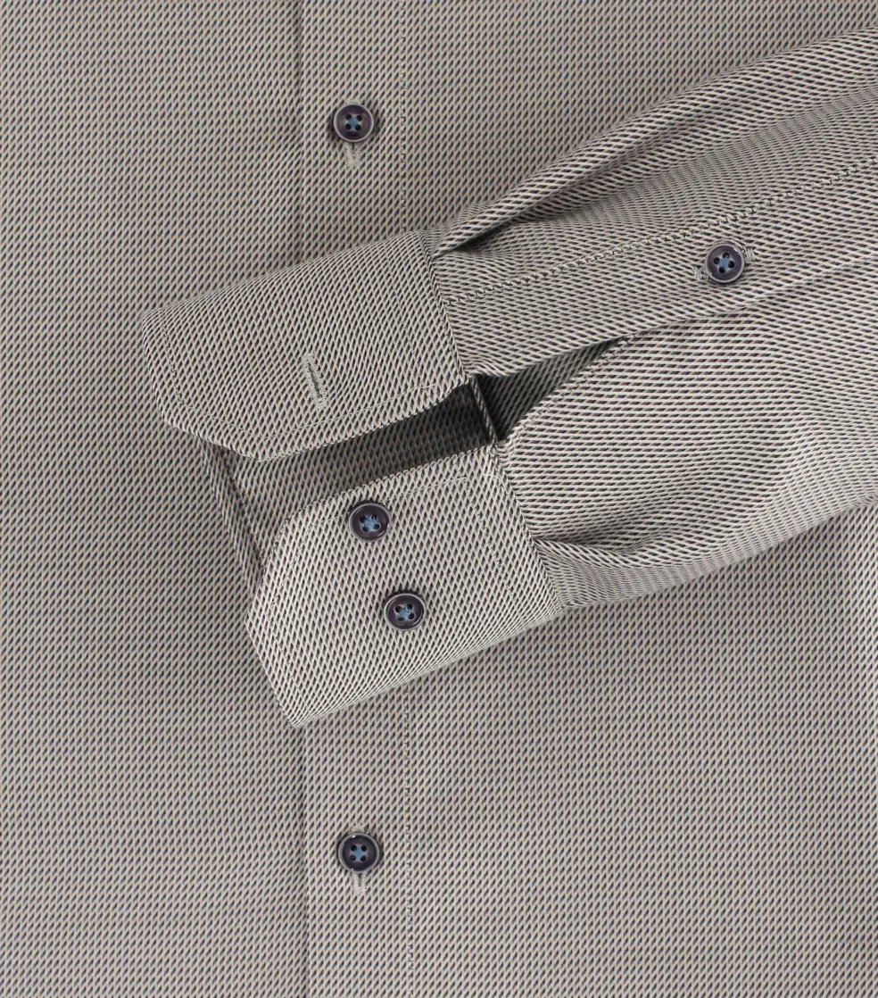VENTI modern fit overhemd, dobby, beige, wit, blauw mini dessin