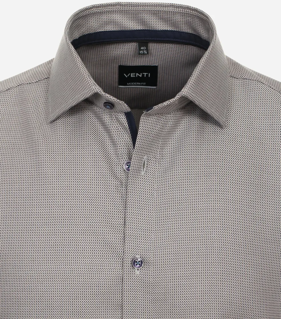 VENTI modern fit overhemd, dobby, beige, wit, blauw mini dessin