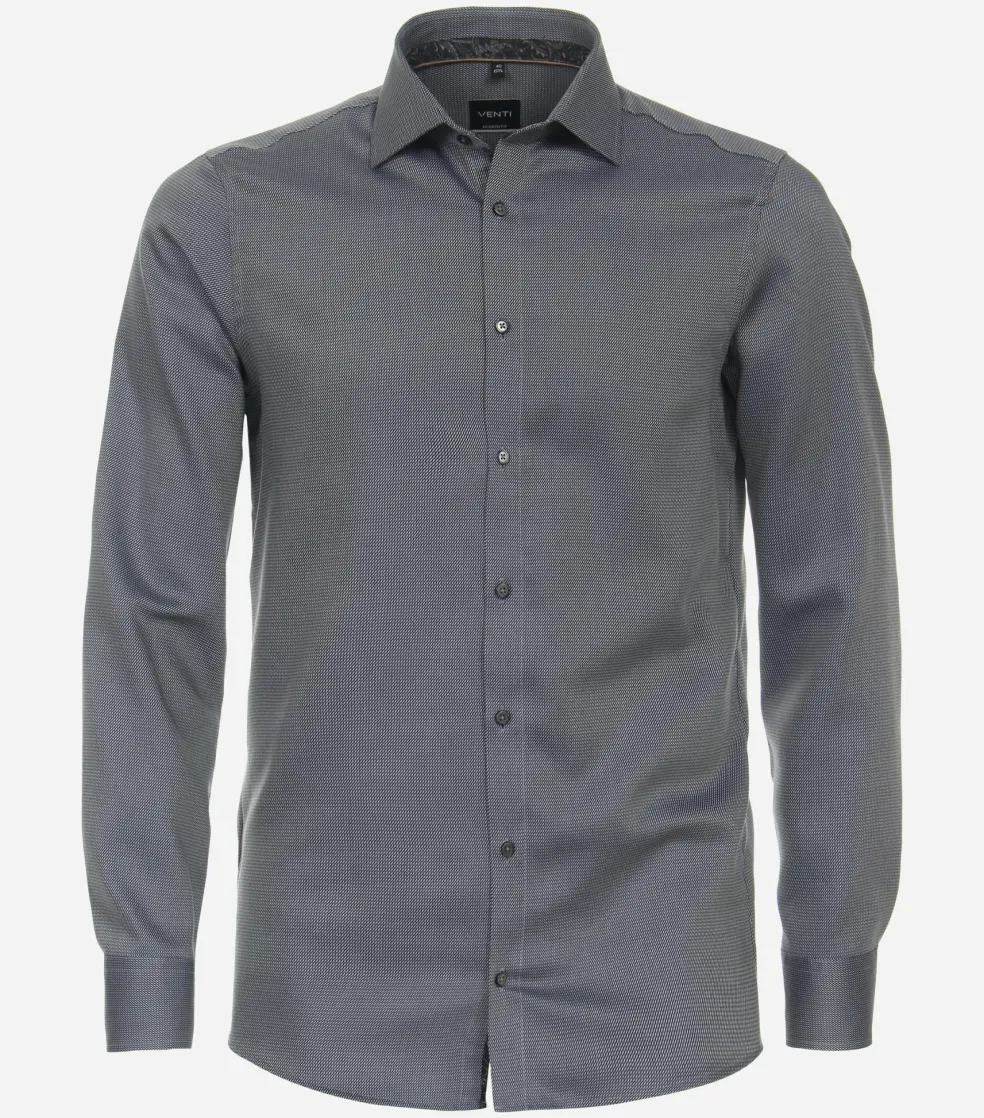 VENTI modern fit overhemd, dobby, blauw met bruin en wit mini dessin