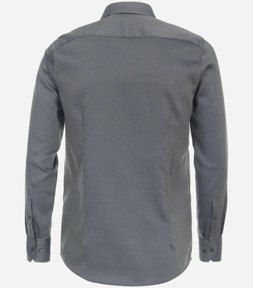 VENTI modern fit overhemd, dobby, blauw met bruin en wit mini dessin