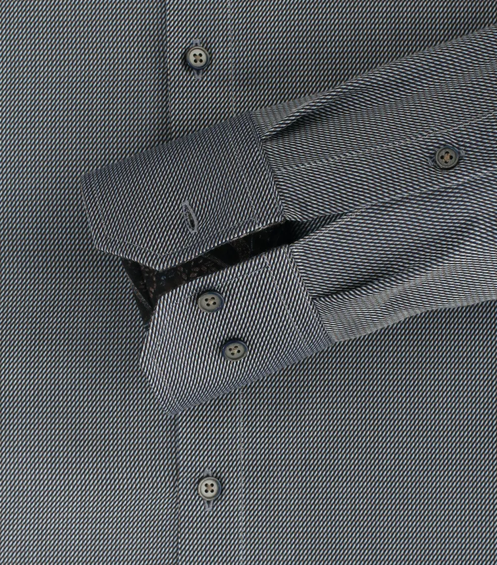 VENTI modern fit overhemd, dobby, blauw met bruin en wit mini dessin