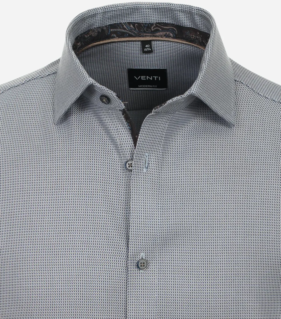 VENTI modern fit overhemd, dobby, bruin met blauw mini dessin