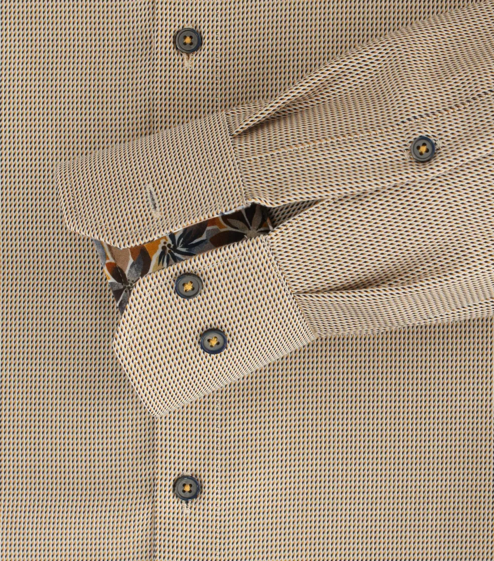 VENTI modern fit overhemd, dobby, geel, blauw, wit mini dessin