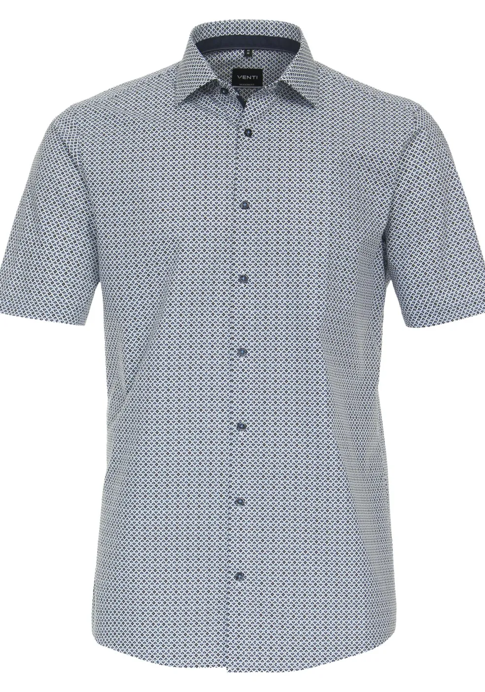 VENTI modern fit overhemd, korte mouw, popeline, blauw met wit dessin