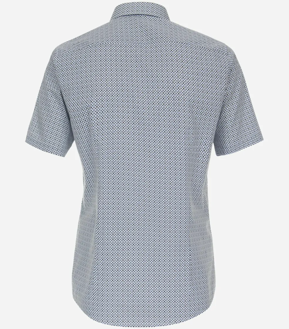 VENTI modern fit overhemd, korte mouw, popeline, blauw met wit dessin