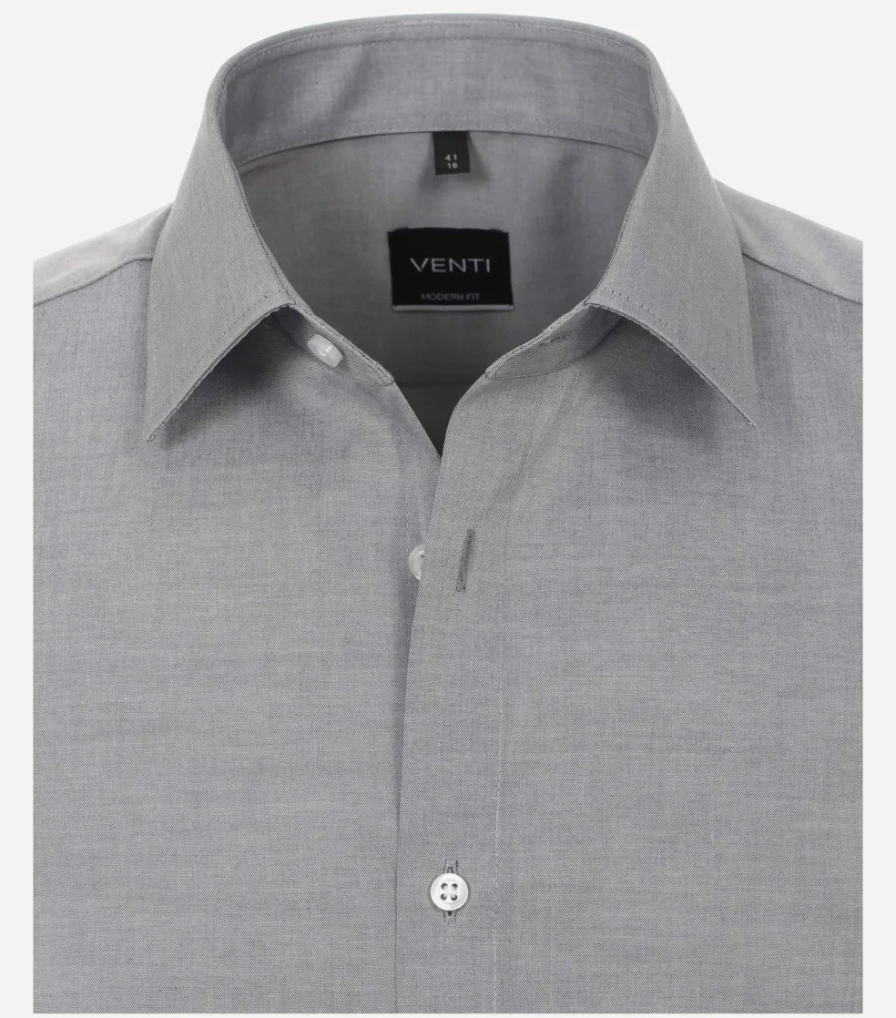 VENTI modern fit overhemd, korte mouw, popeline, grijs