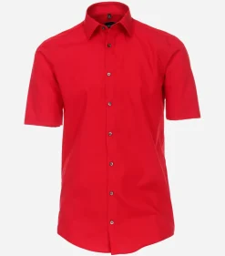 VENTI modern fit overhemd, korte mouw, popeline, rood