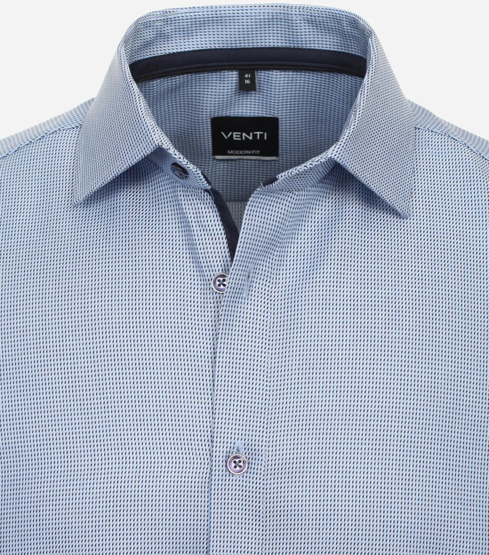 VENTI modern fit overhemd, korte mouw, dobby, blauw