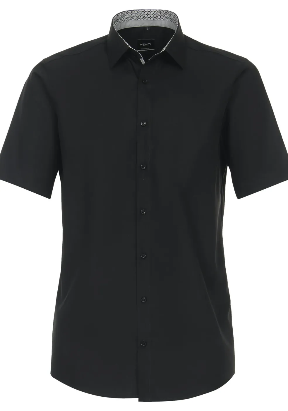 VENTI modern fit overhemd, korte mouw, popeline, zwart