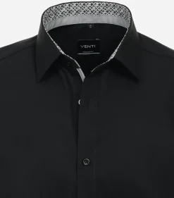 VENTI modern fit overhemd, korte mouw, popeline, zwart