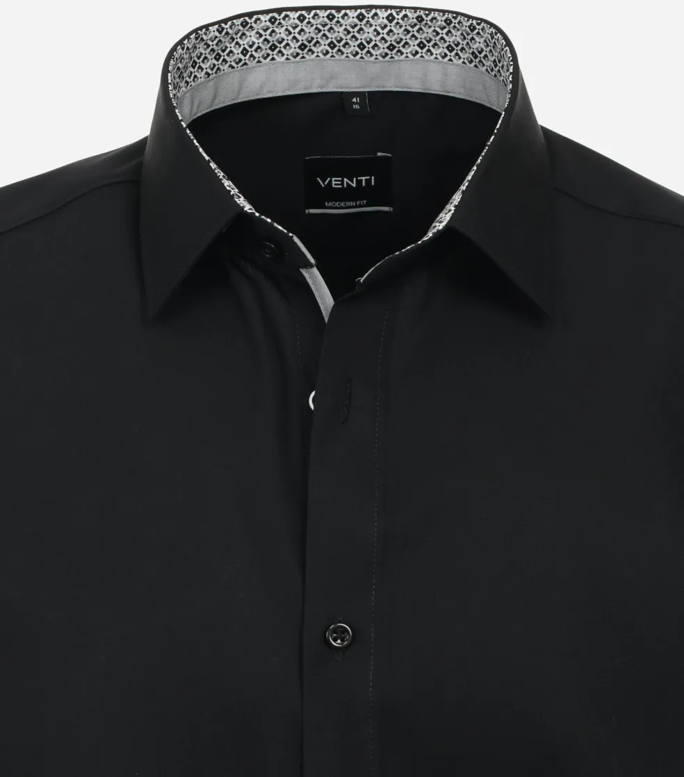 VENTI modern fit overhemd, korte mouw, popeline, zwart