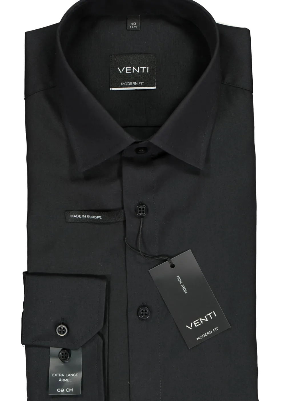 VENTI modern fit overhemd, mouwlengte 7, zwart