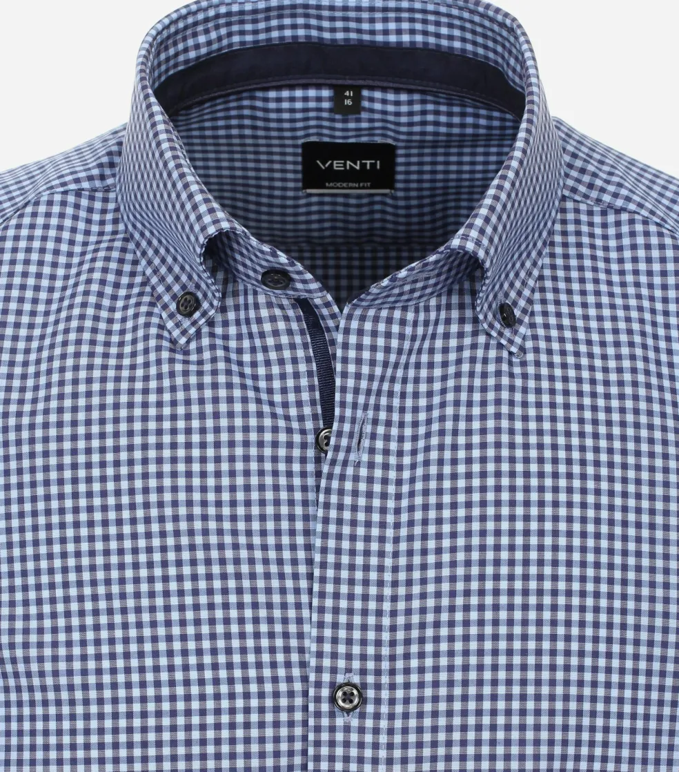 VENTI modern fit overhemd, popeline, blauw met wit geruit