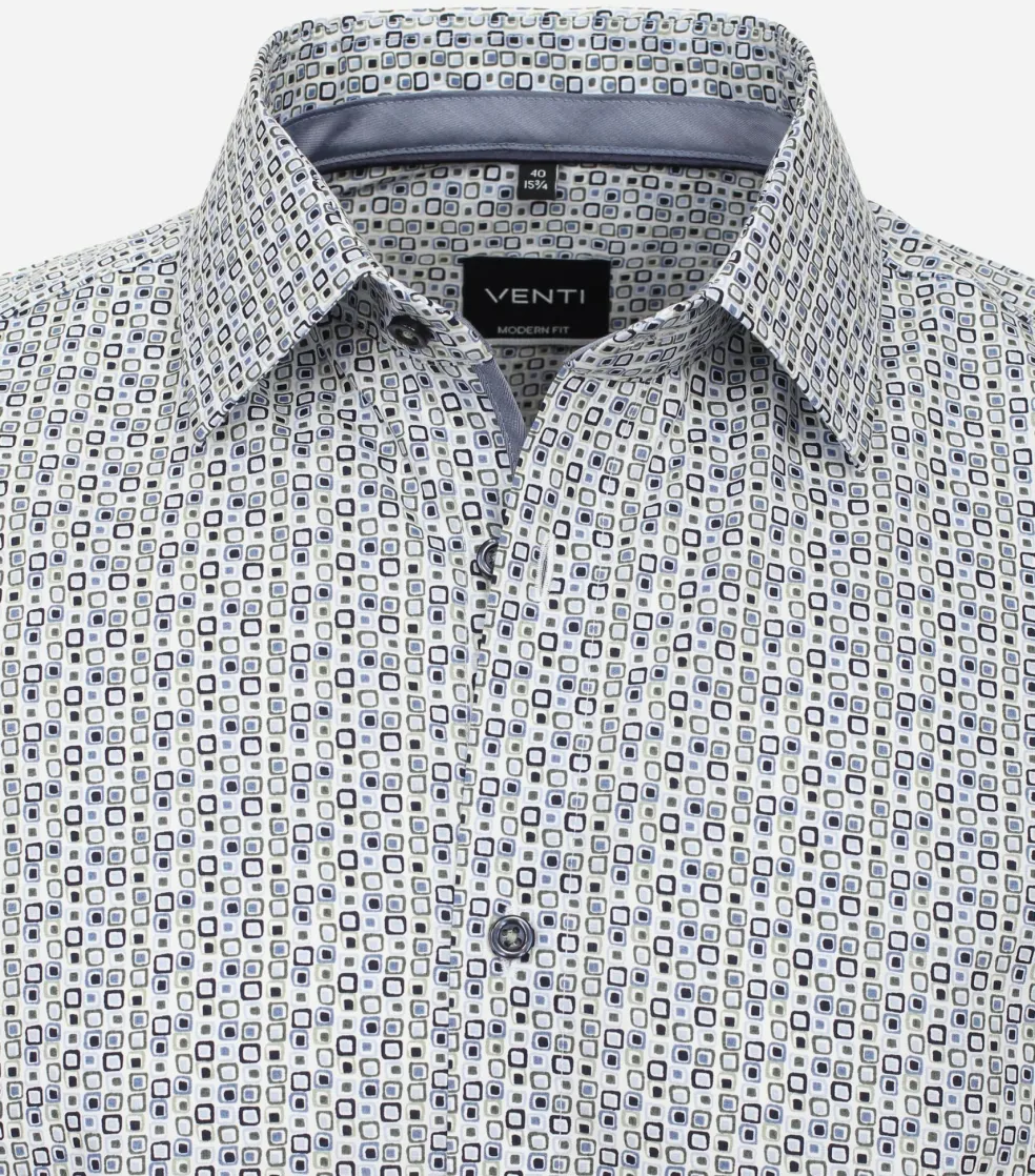 VENTI modern fit overhemd, popeline, blauw, wit, grijs dessin