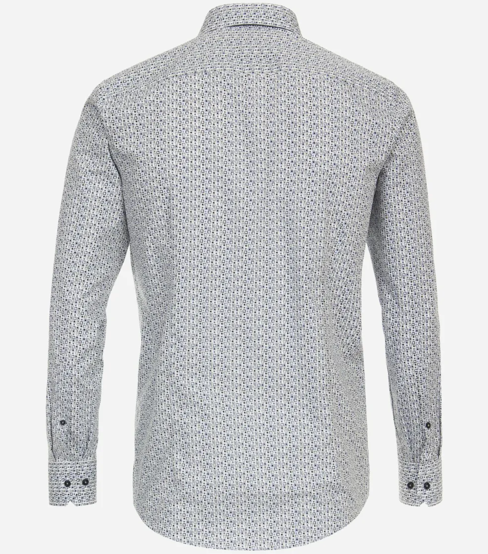 VENTI modern fit overhemd, popeline, blauw, wit, grijs dessin