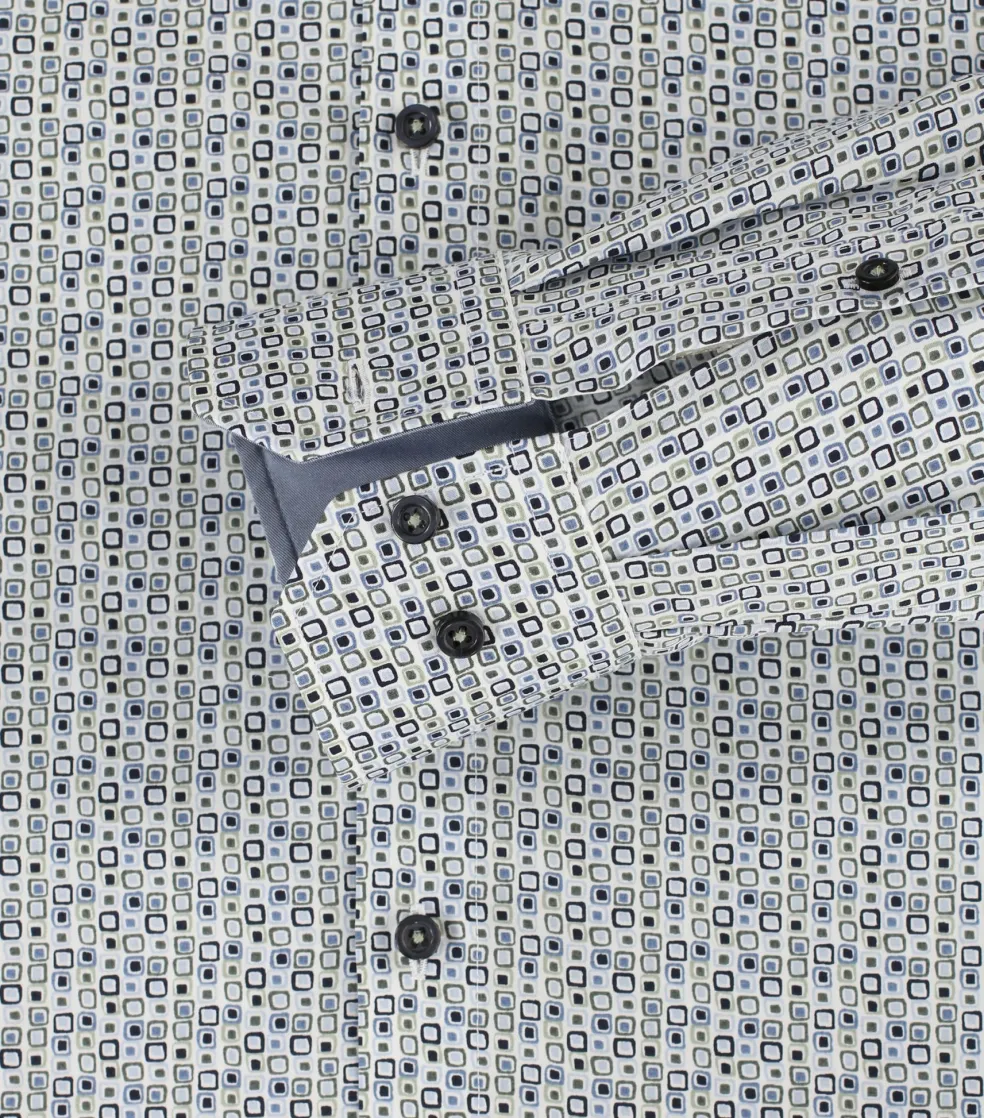 VENTI modern fit overhemd, popeline, blauw, wit, grijs dessin
