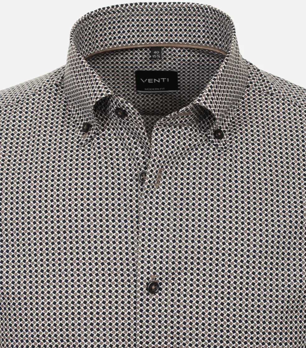 VENTI modern fit overhemd, popeline, bruin dessin