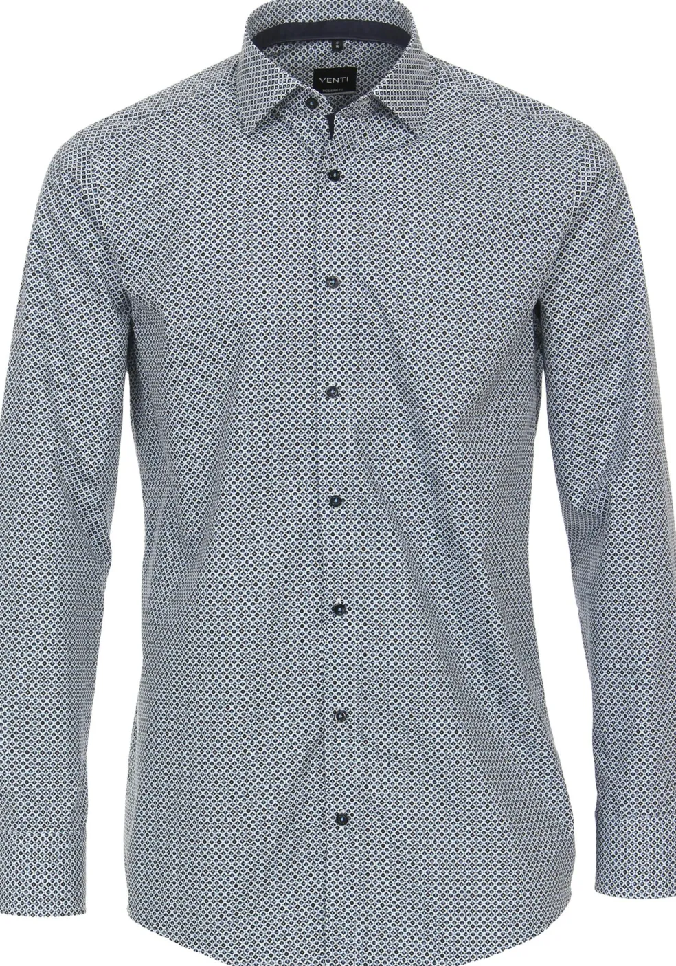 VENTI modern fit overhemd, popeline, blauw met wit dessin