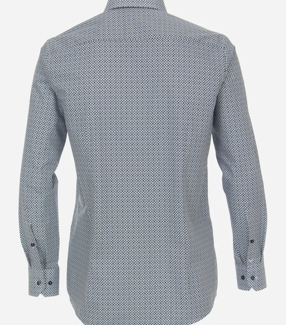 VENTI modern fit overhemd, popeline, blauw met wit dessin