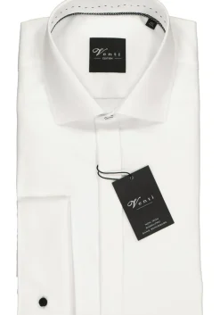 VENTI modern fit smoking overhemd, dubbele manchet en Kent kraag, wit